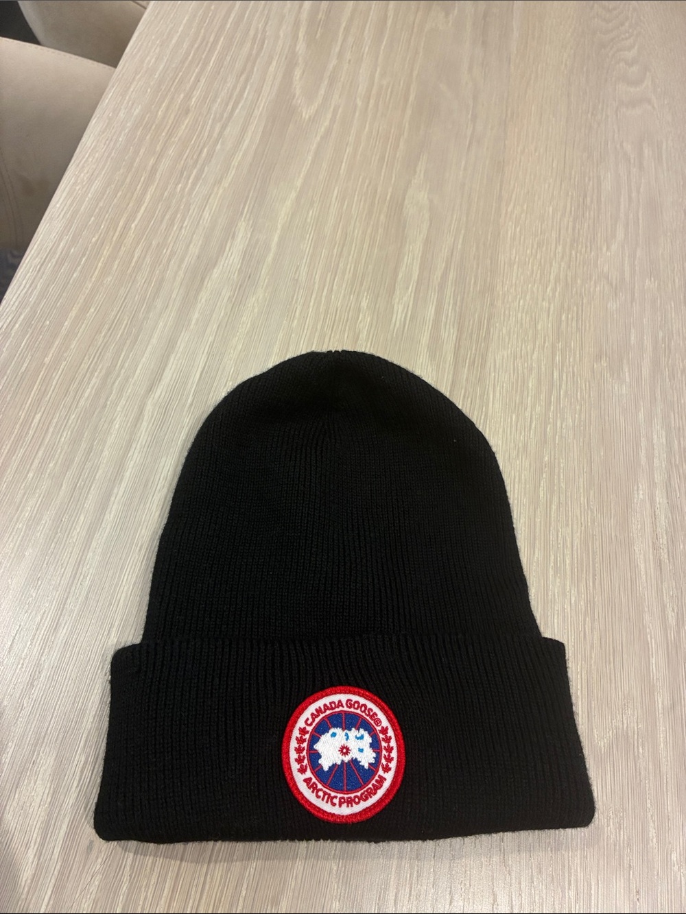Canada Goose Black Knit Cuffed Beanie with Signature Patch